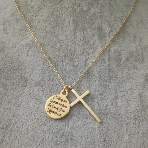 Gold Christian Cross Bible Scripture Necklace - Picture 3 of 5